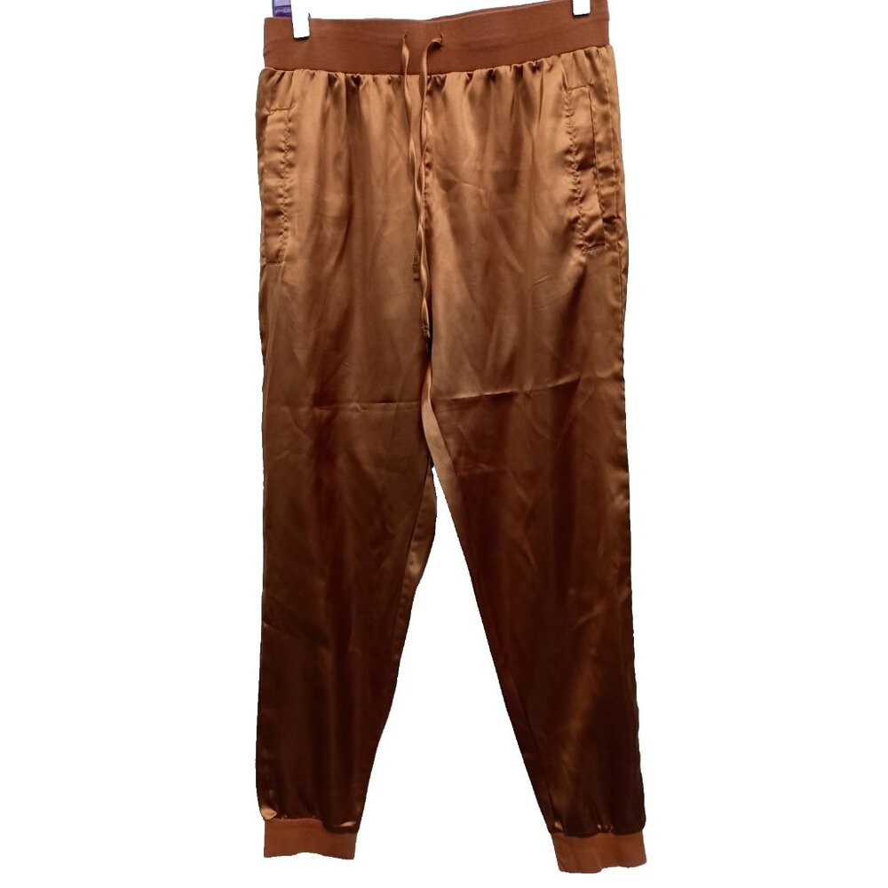 Asos Womens Jogger Pants Small Bronze Satin Metallic Pull On Casual Streetwear